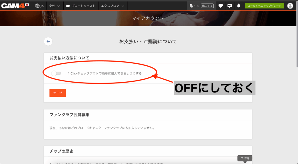 CAM4のユーザー画面