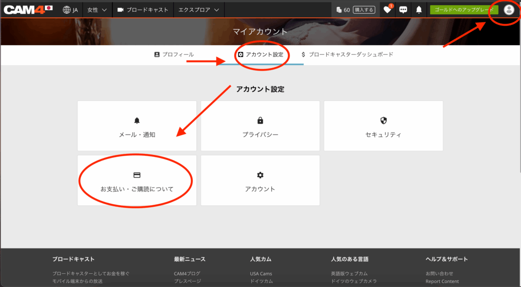 CAM4のユーザー画面