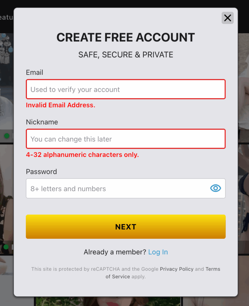 アカウント作成