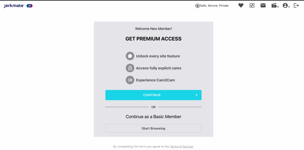 Jerkmateのアカウント作成画面