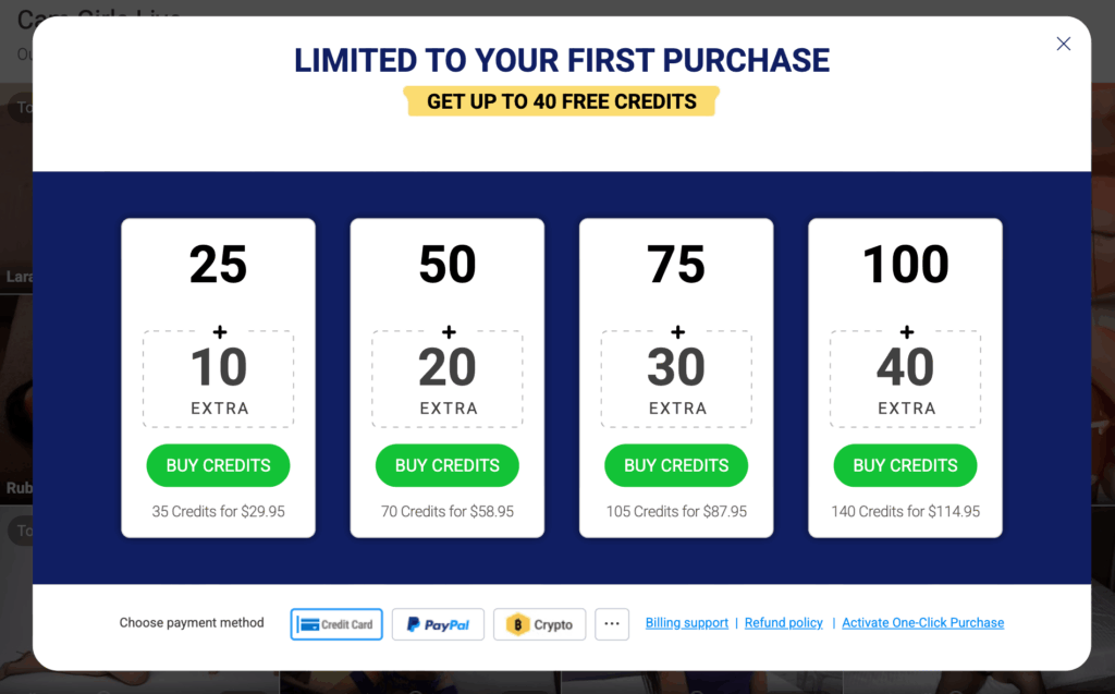 クレジット購入画面