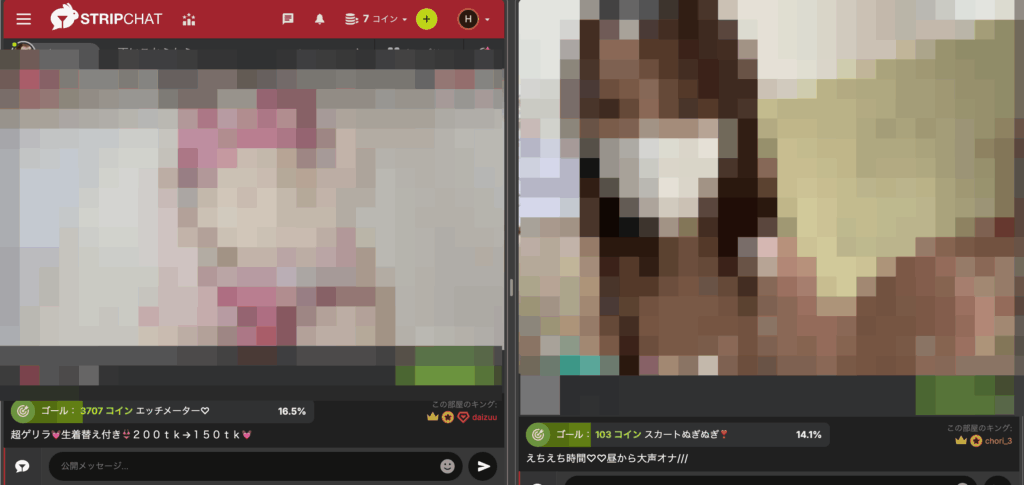 Stripchatのチャット画面