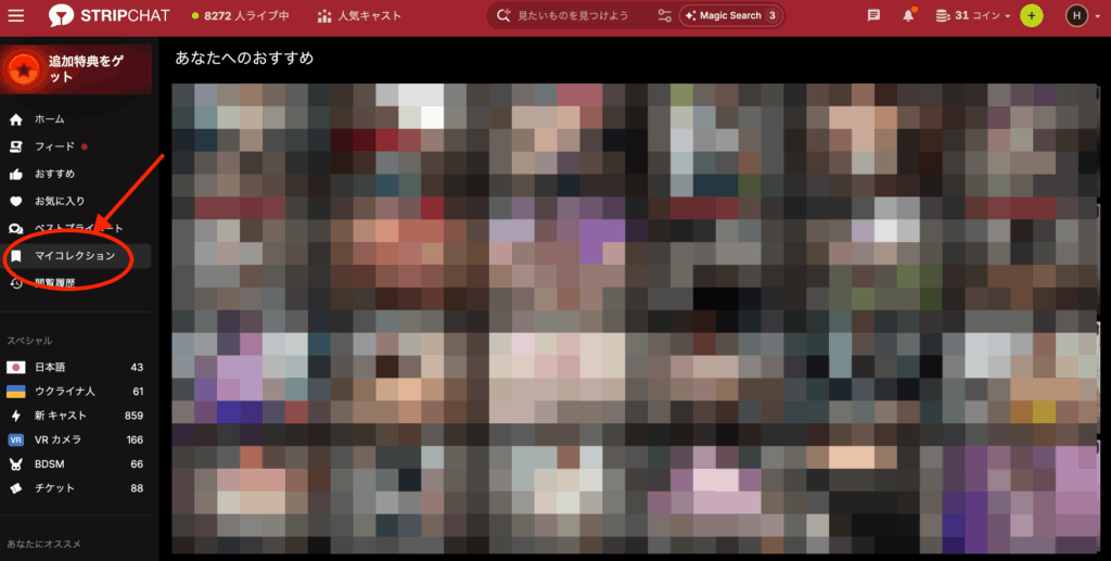 Stripchatのユーザー画面