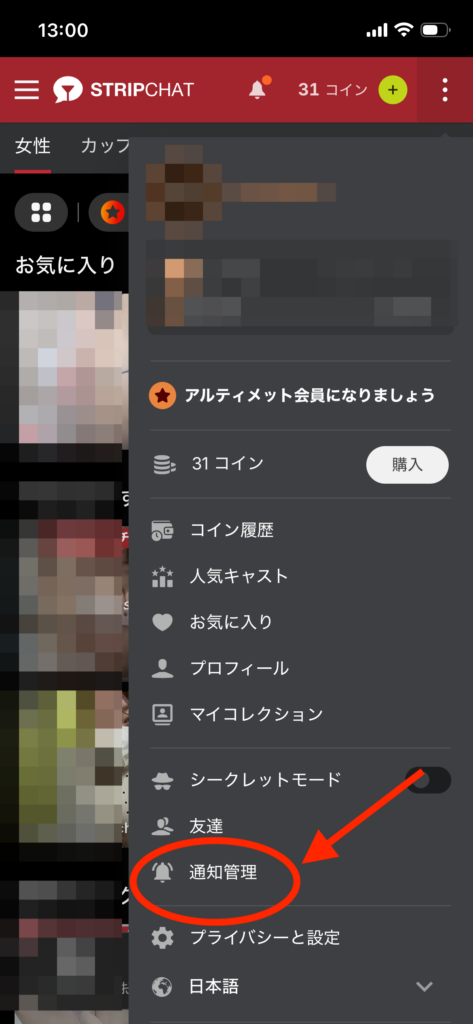 Stripchatのユーザー画面