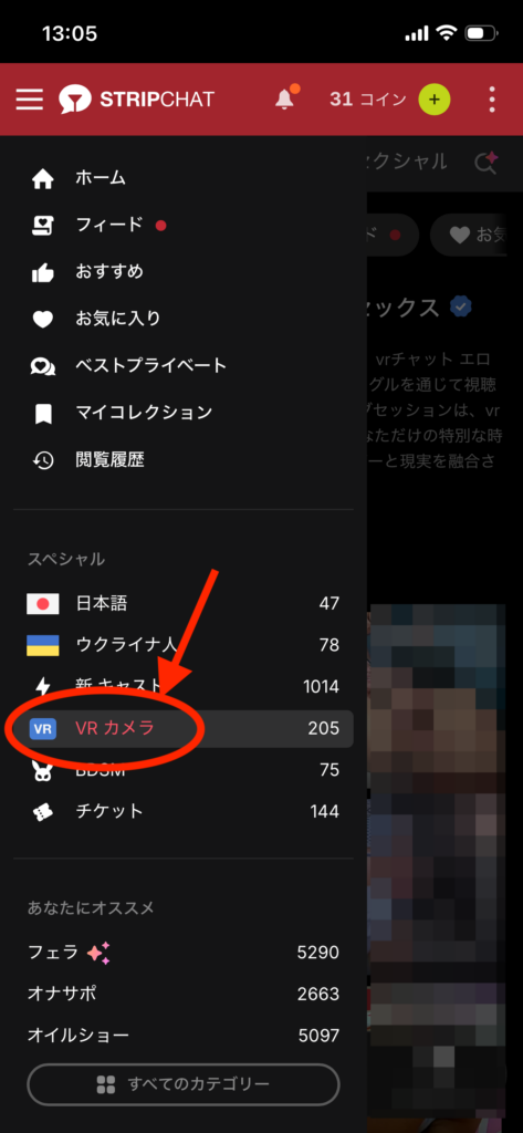 Stripchatのユーザー画面