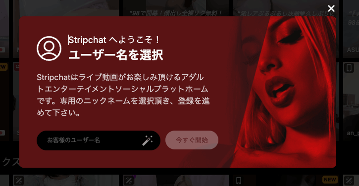 Stripchatユーザー名の入力画面
